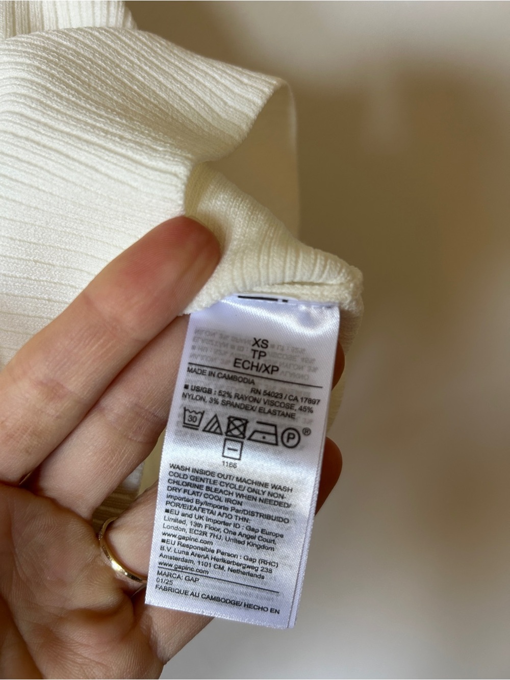 GAP 90s Style Ribbed Sleeveless Polo Tank Top Cream XS - Picture 3 of 6